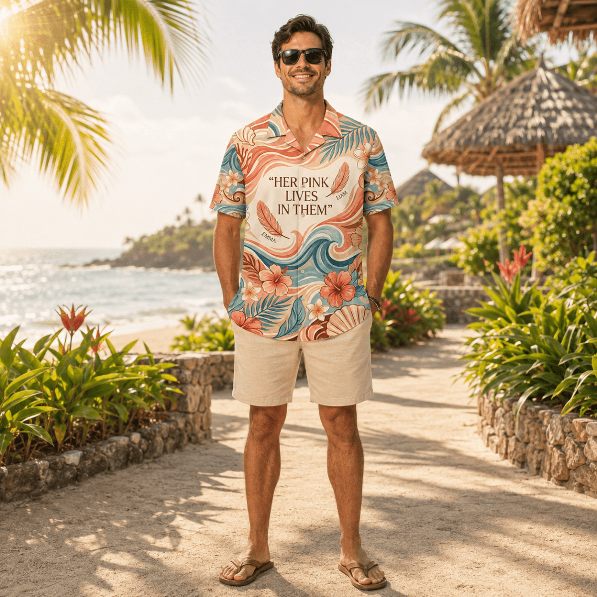 Personalized Flamingo Mom Hawaiian Shirt | Custom Mother's Love Beach Shirt | Gift for Mom from Kids - FlamingoAholic