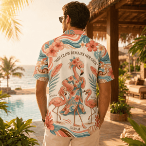 Personalized Flamingo Mom Hawaiian Shirt | Custom Mother's Love Beach Shirt | Gift for Mom from Kids - FlamingoAholic