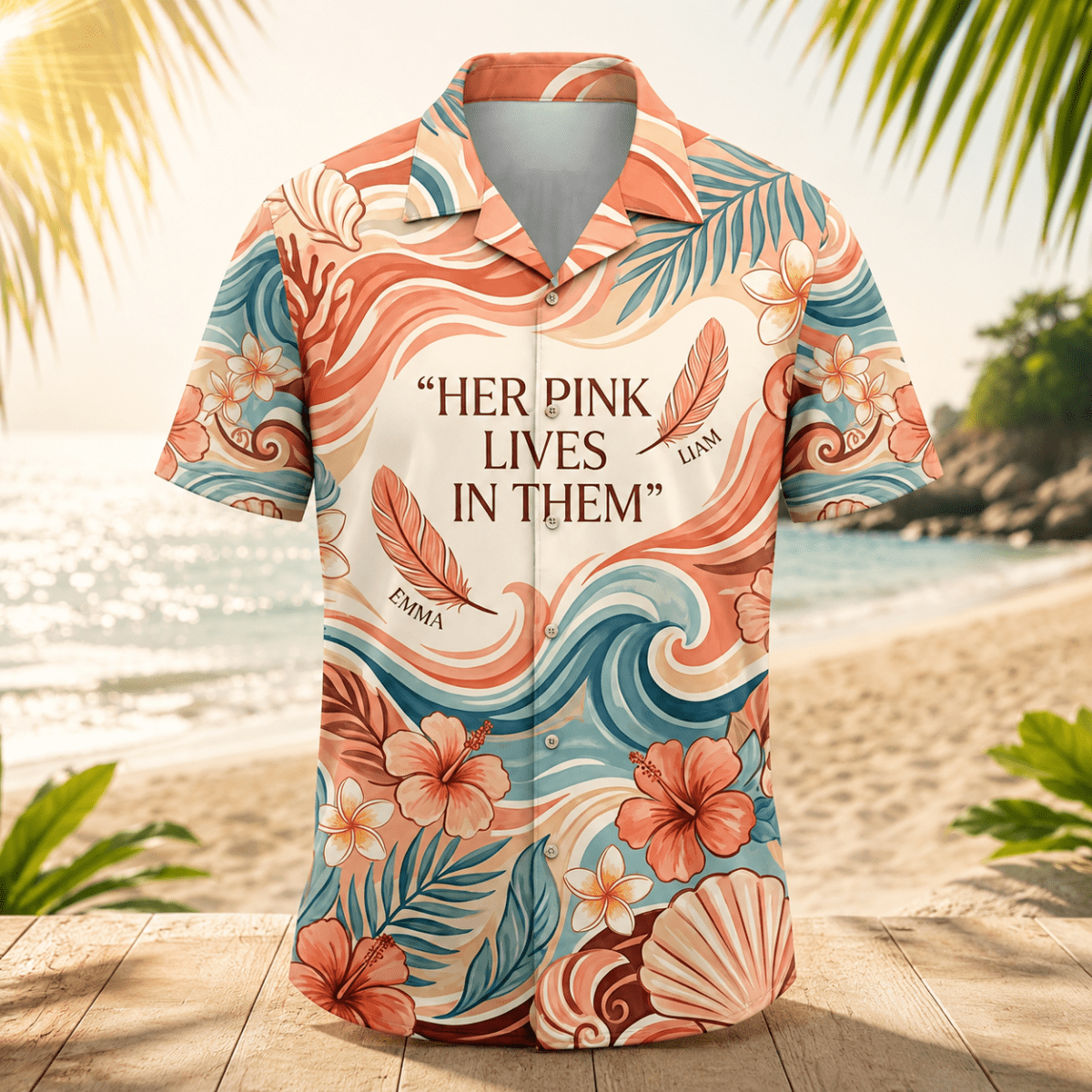 Personalized Flamingo Mom Hawaiian Shirt | Custom Mother's Love Beach Shirt | Gift for Mom from Kids - FlamingoAholic