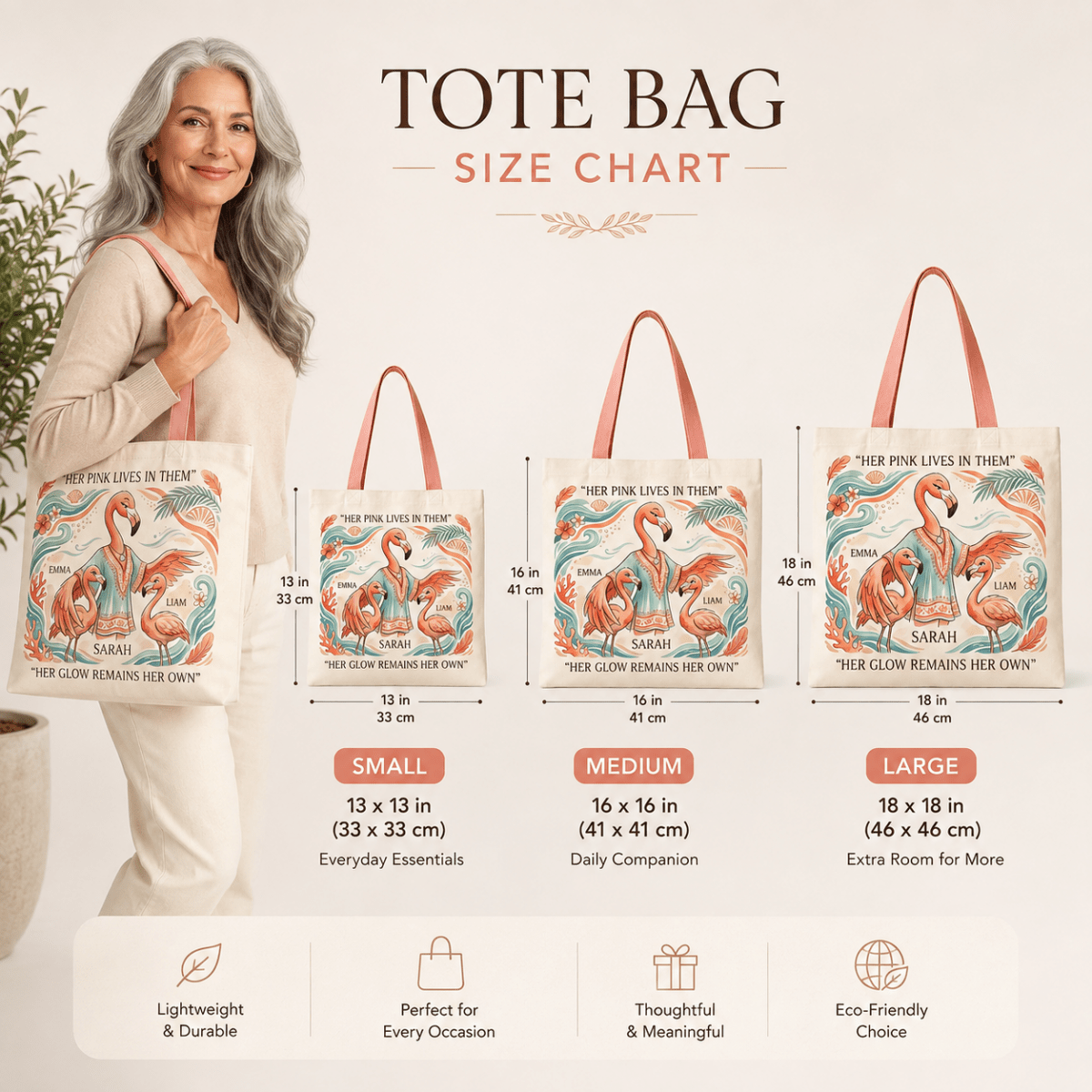 Personalized Flamingo Mom Tote Bag | Custom Mother & Kids Beach Canvas Shopping Bag - FlamingoAholic