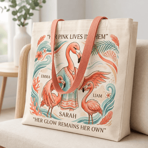 Personalized Flamingo Mom Tote Bag | Custom Mother & Kids Beach Canvas Shopping Bag - FlamingoAholic