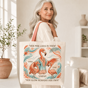 Personalized Flamingo Mom Tote Bag | Custom Mother & Kids Beach Canvas Shopping Bag - FlamingoAholic