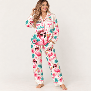 Personalized Flamingo Pajama Set for Women - Got No Time for Haters - FlamingoAholic