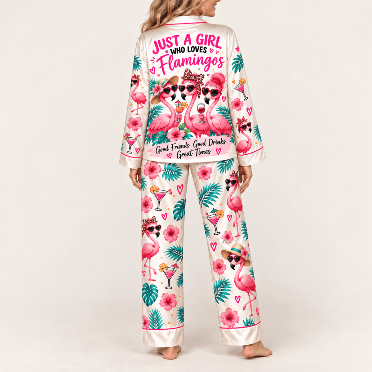 Personalized Flamingo Pajama Set for Women - Got No Time for Haters - FlamingoAholic