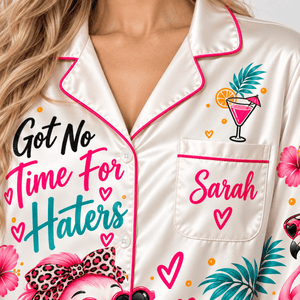 Personalized Flamingo Pajama Set for Women - Got No Time for Haters - FlamingoAholic
