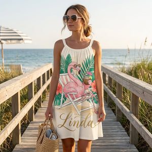 Personalized Flamingo Print Tropical Sling Summer Dress - FlamingoAholic