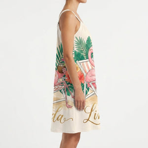 Personalized Flamingo Print Tropical Sling Summer Dress - FlamingoAholic