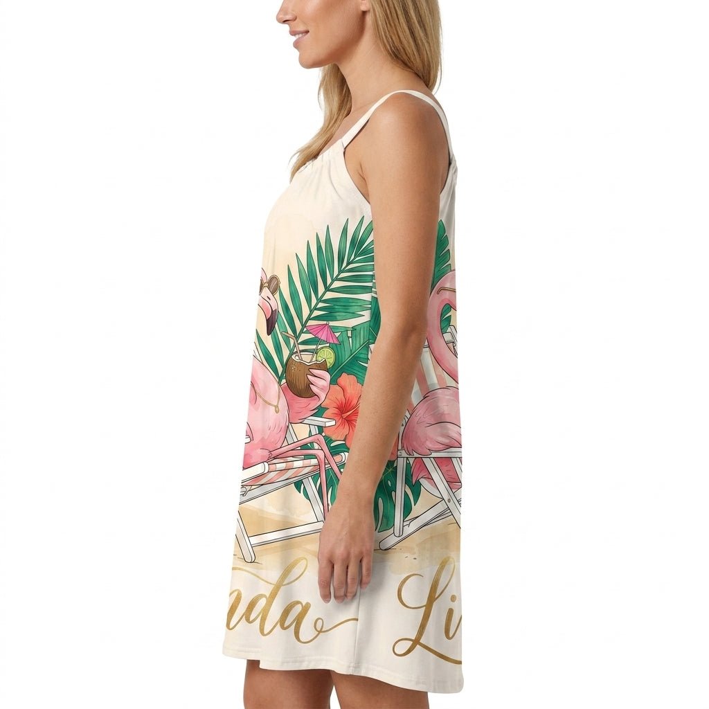 Personalized Flamingo Print Tropical Sling Summer Dress - FlamingoAholic