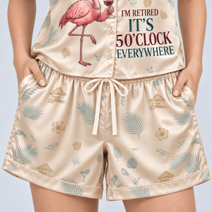 Personalized Flamingo Retirement Satin Pajama Set for Women - FlamingoAholic