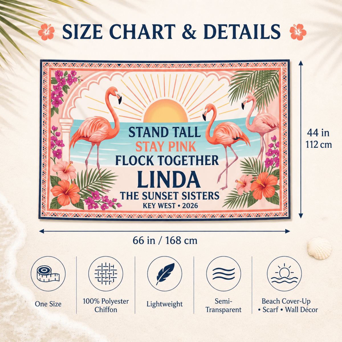 Personalized Flamingo Sarong | Custom Beach Cover Up | Stand Tall Stay Pink Gift - FlamingoAholic