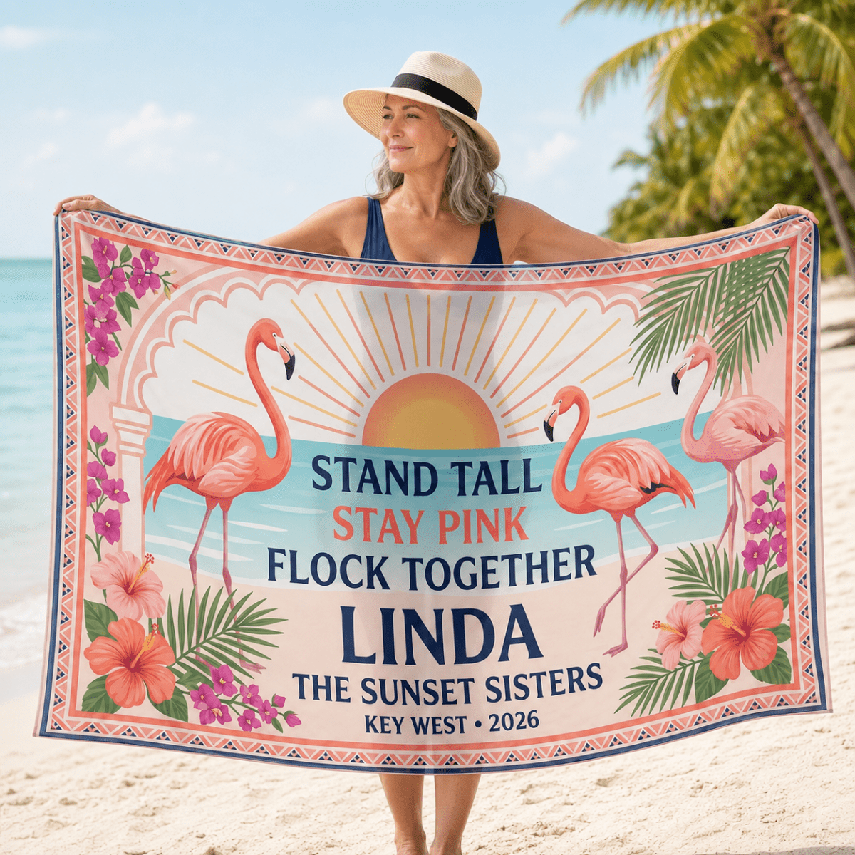 Personalized Flamingo Sarong | Custom Beach Cover Up | Stand Tall Stay Pink Gift - FlamingoAholic