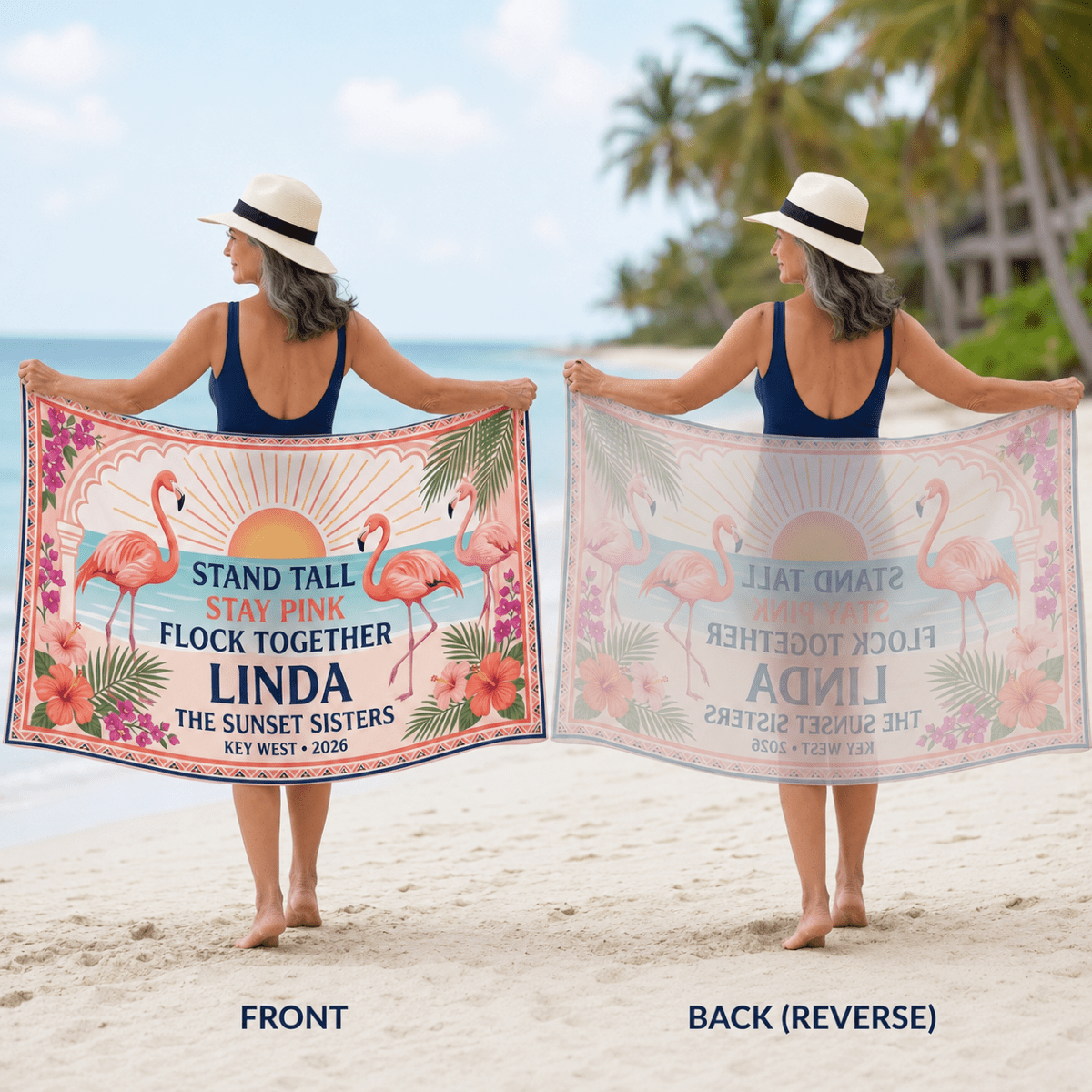 Personalized Flamingo Sarong | Custom Beach Cover Up | Stand Tall Stay Pink Gift - FlamingoAholic