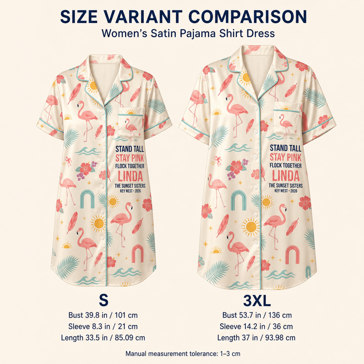 Personalized Flamingo Satin Pajama Shirt Dress | Stand Tall Stay Pink Sleep Dress | Custom Beach Bestie Gift - FlamingoAholic