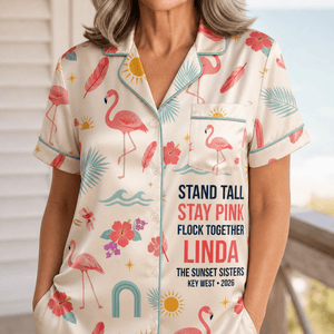 Personalized Flamingo Satin Pajama Shirt Dress | Stand Tall Stay Pink Sleep Dress | Custom Beach Bestie Gift - FlamingoAholic