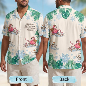 Personalized Flamingo & Snowman Winter Flight Tropical Hawaiian Shirt - FlamingoAholic
