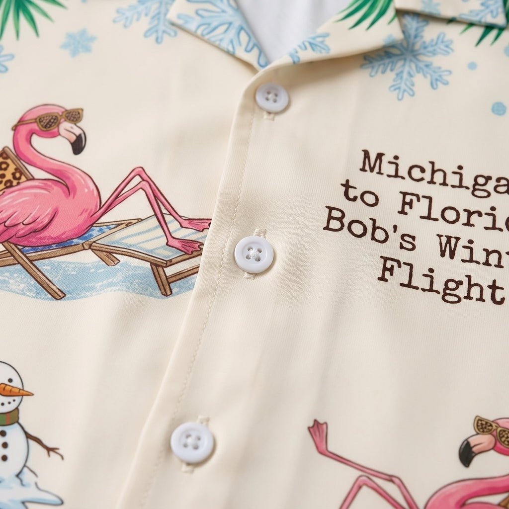 Personalized Flamingo & Snowman Winter Flight Tropical Hawaiian Shirt - FlamingoAholic