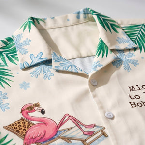 Personalized Flamingo & Snowman Winter Flight Tropical Hawaiian Shirt - FlamingoAholic