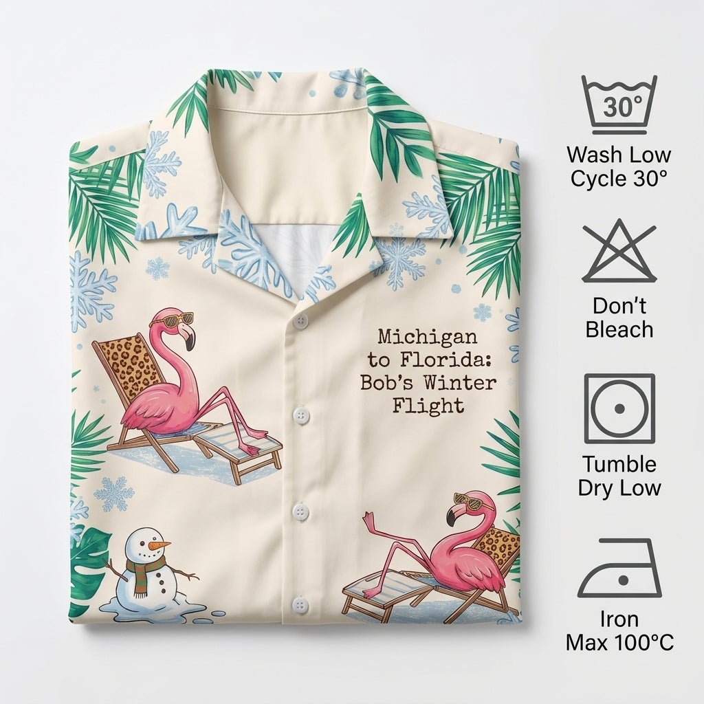 Personalized Flamingo & Snowman Winter Flight Tropical Hawaiian Shirt - FlamingoAholic