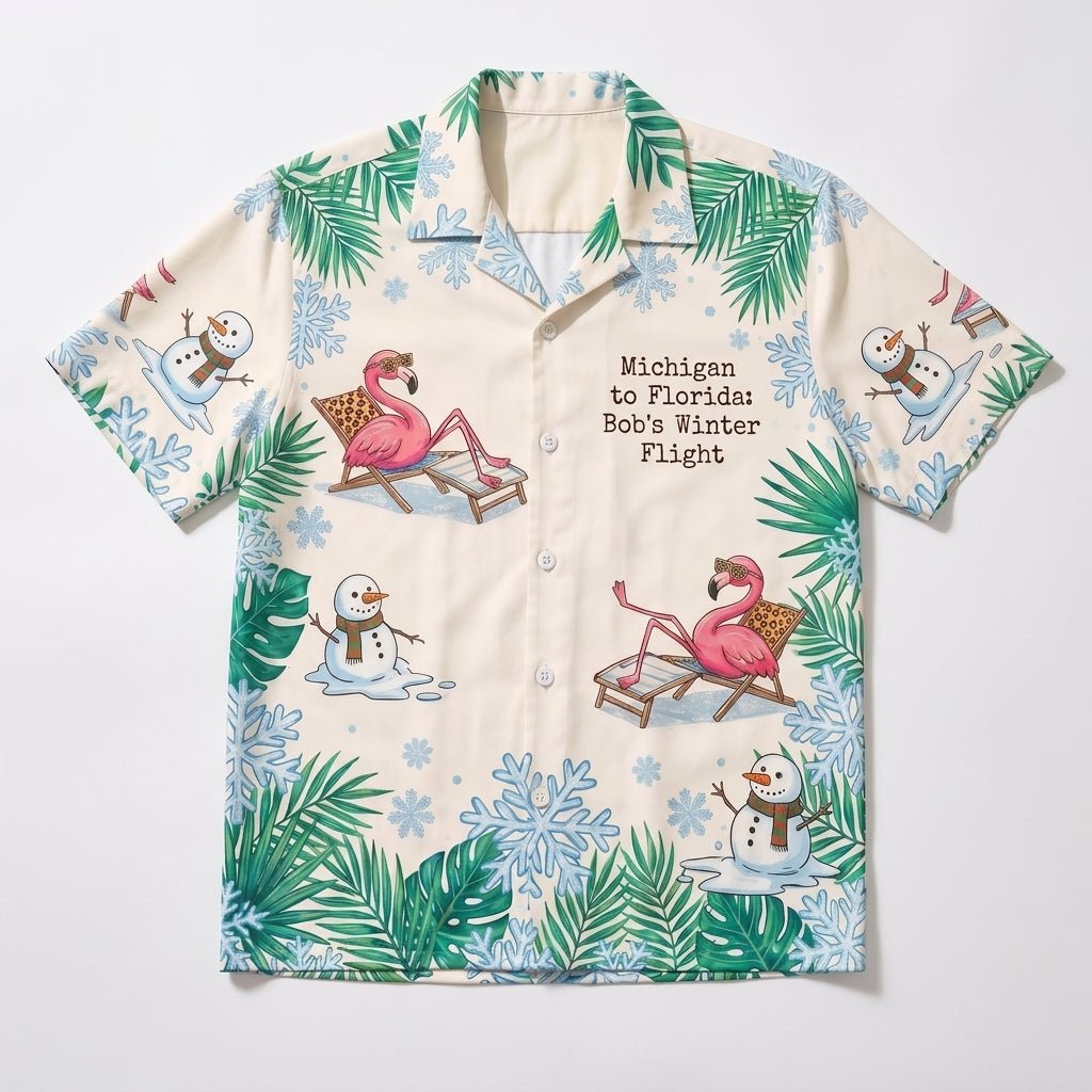 Personalized Flamingo & Snowman Winter Flight Tropical Hawaiian Shirt - FlamingoAholic