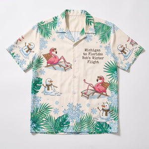 Personalized Flamingo & Snowman Winter Flight Tropical Hawaiian Shirt - FlamingoAholic