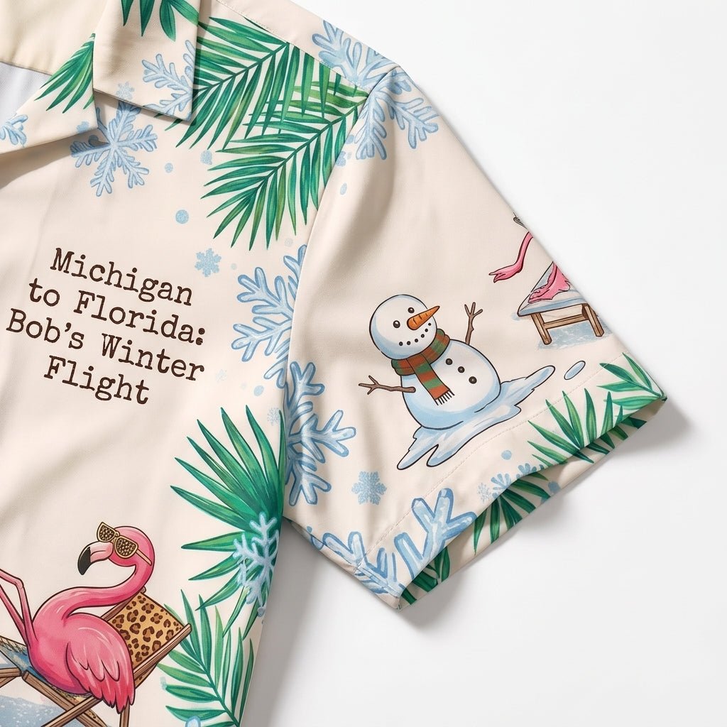 Personalized Flamingo & Snowman Winter Flight Tropical Hawaiian Shirt - FlamingoAholic