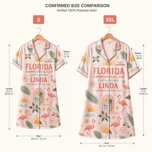 Personalized Flamingo Social Club Satin Pajama Shirt Dress | Coastal Member Sleep Shirt | Palm Beach Luxury Sleepwear - FlamingoAholic
