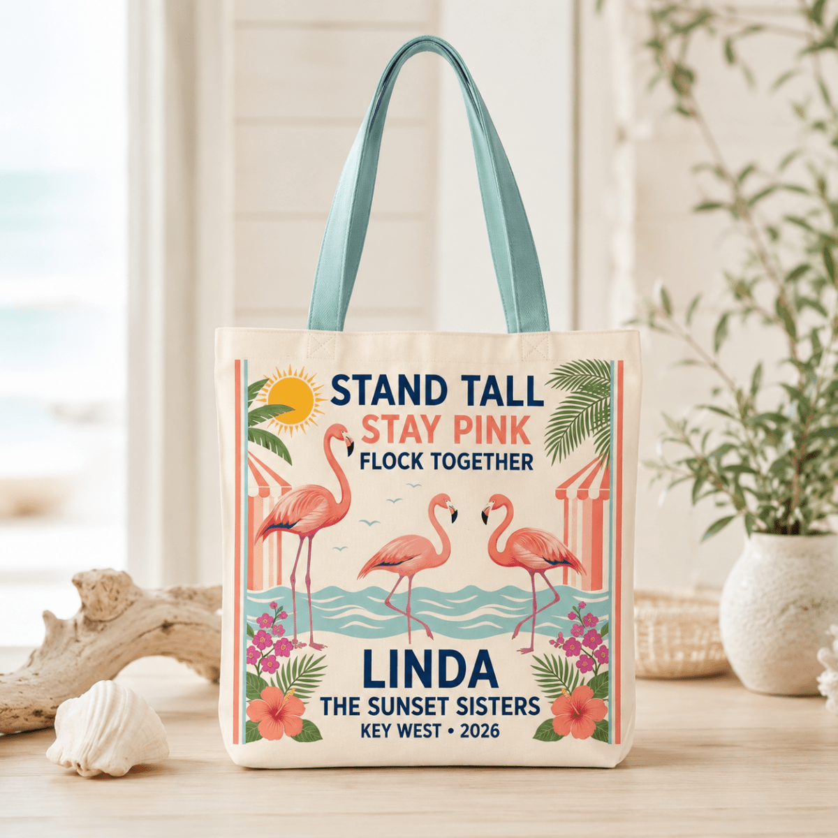 Personalized Flamingo Tote Bag | Stand Tall Stay Pink Beach Canvas Shopping Bag - FlamingoAholic