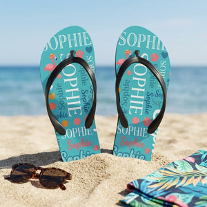 Personalized Flamingo Turquoise Flip Flops - Custom Name Beach Summer Sandals Gift - FlamingoAholic