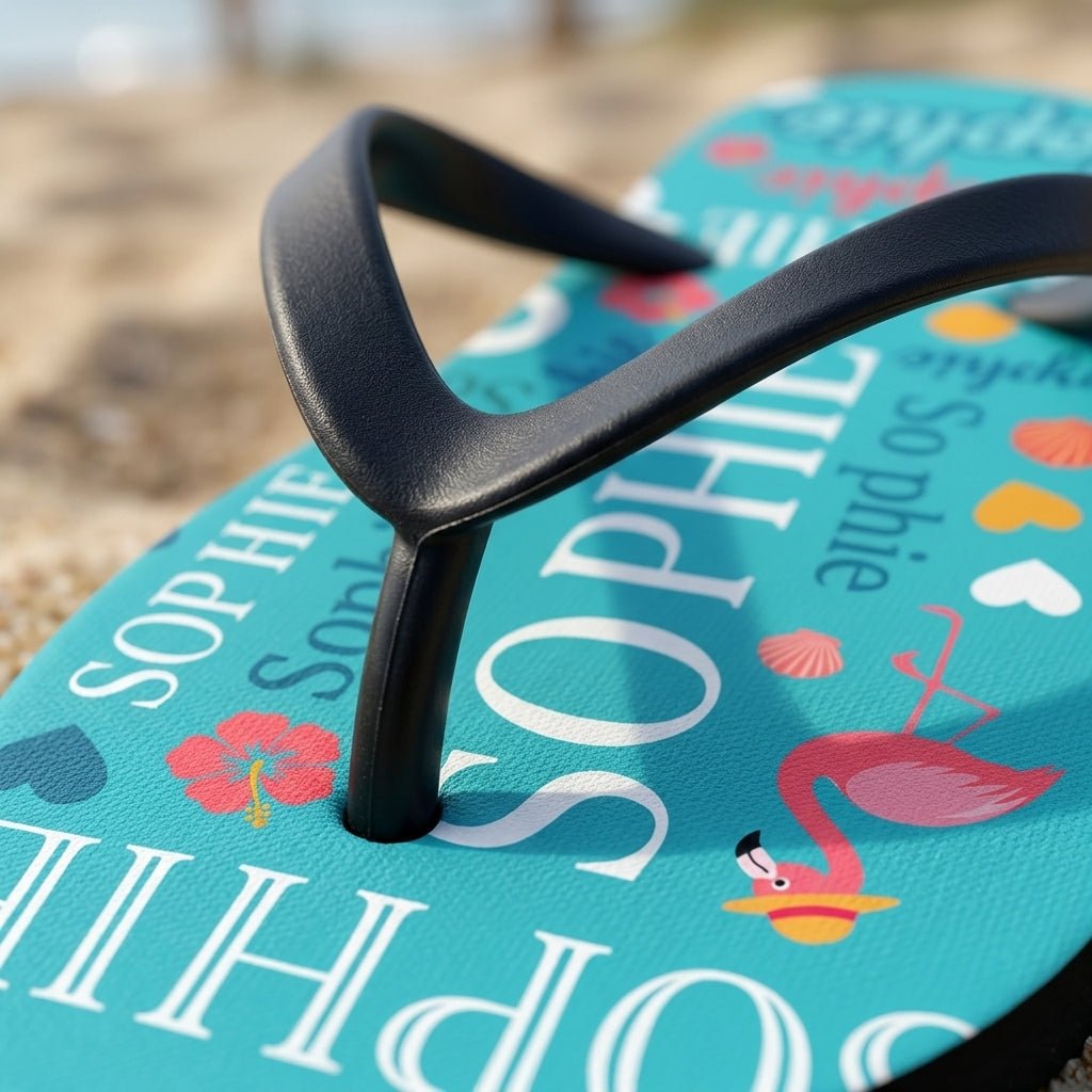 Personalized Flamingo Turquoise Flip Flops - Custom Name Beach Summer Sandals Gift - FlamingoAholic