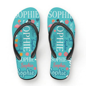 Personalized Flamingo Turquoise Flip Flops - Custom Name Beach Summer Sandals Gift - FlamingoAholic