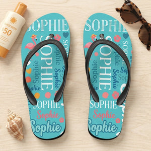 Personalized Flamingo Turquoise Flip Flops - Custom Name Beach Summer Sandals Gift - FlamingoAholic