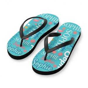 Personalized Flamingo Turquoise Flip Flops - Custom Name Beach Summer Sandals Gift - FlamingoAholic