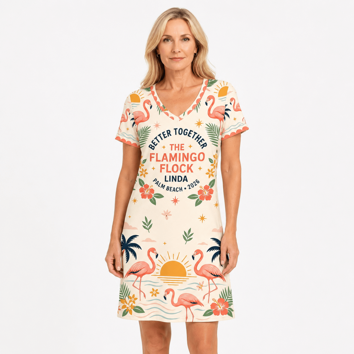 Personalized Flamingo V-Neck Dress | Better Together Beach Summer Dress for Women - FlamingoAholic