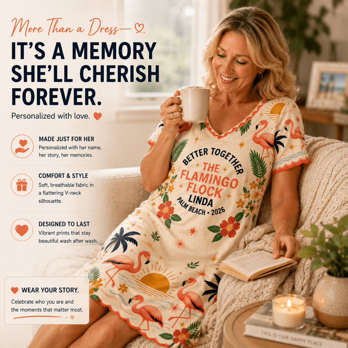 Personalized Flamingo V-Neck Dress | Better Together Beach Summer Dress for Women - FlamingoAholic