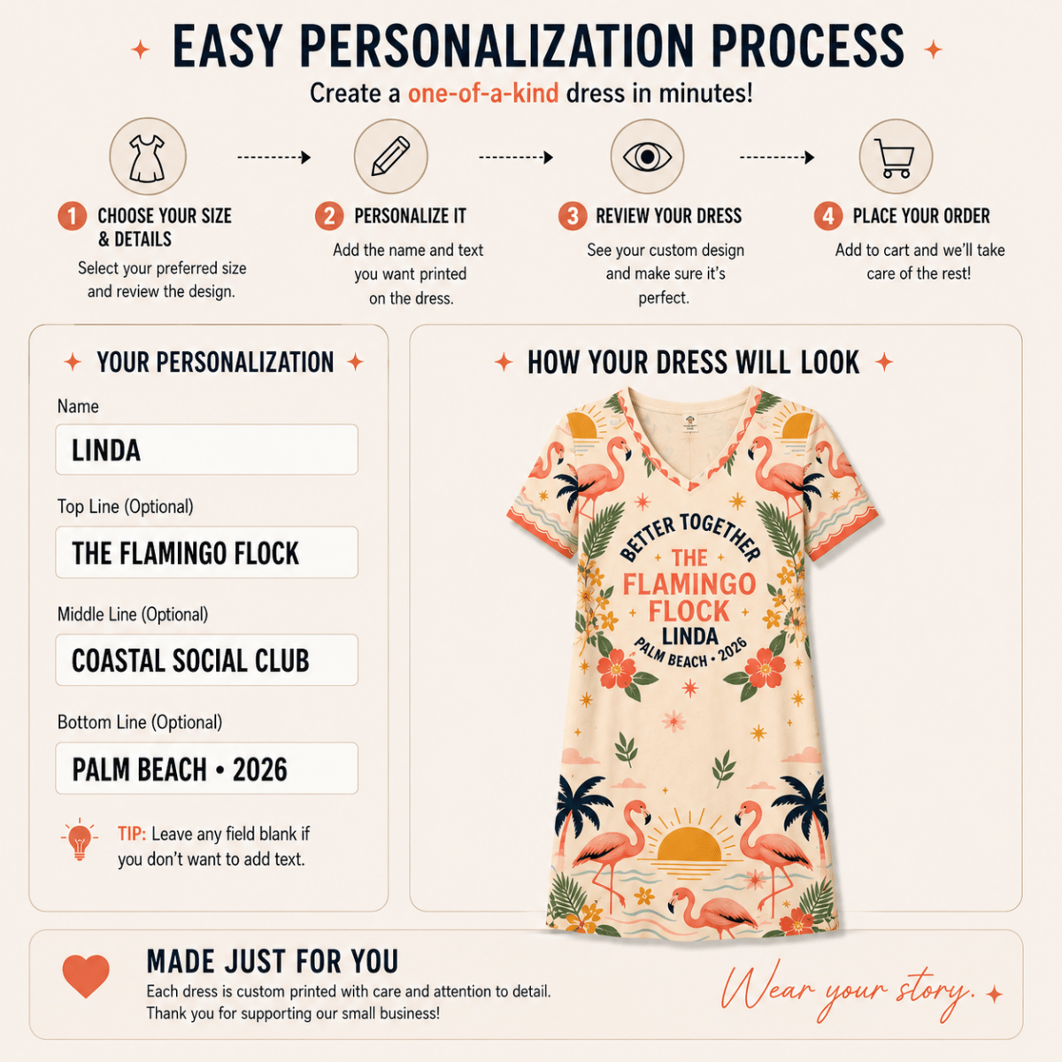 Personalized Flamingo V-Neck Dress | Better Together Beach Summer Dress for Women - FlamingoAholic