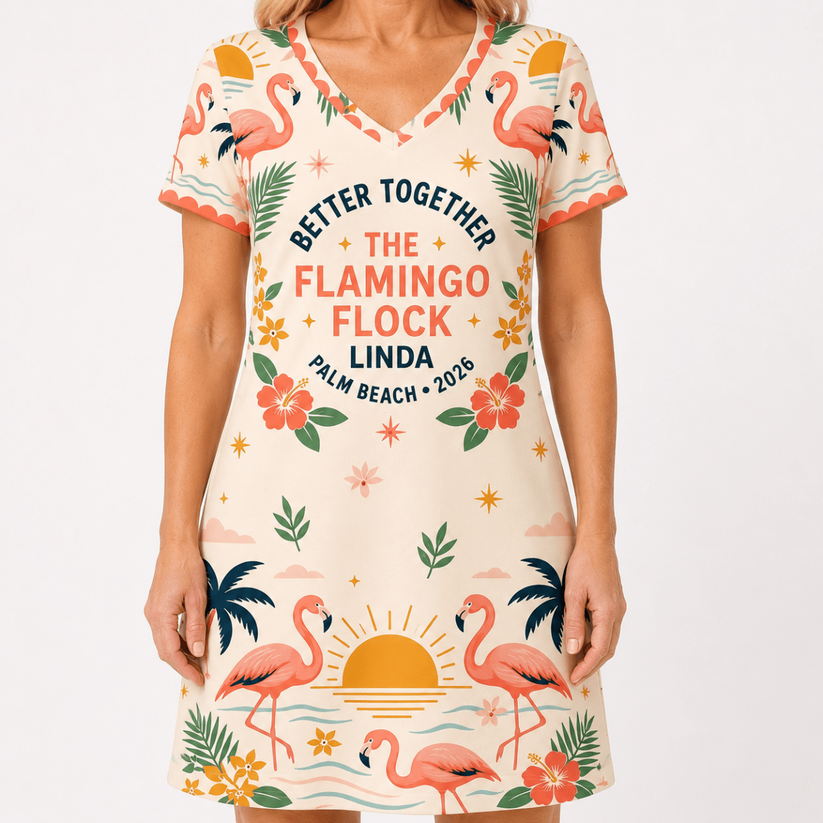Personalized Flamingo V-Neck Dress | Better Together Beach Summer Dress for Women - FlamingoAholic