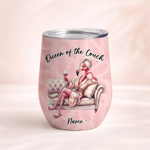Personalized Flamingo Wine Tumbler - Queen of the Couch Custom Name Gift for Her - FlamingoAholic