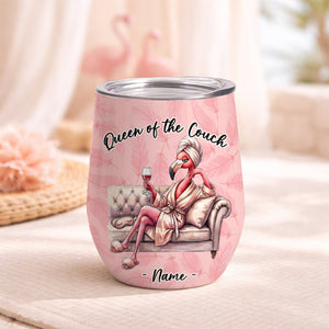 Personalized Flamingo Wine Tumbler - Queen of the Couch Custom Name Gift for Her - FlamingoAholic