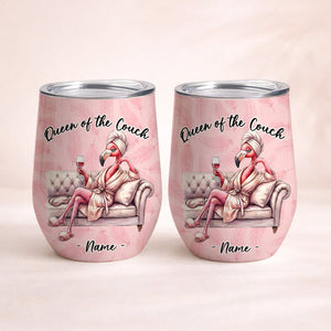 Personalized Flamingo Wine Tumbler - Queen of the Couch Custom Name Gift for Her - FlamingoAholic