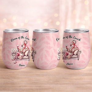 Personalized Flamingo Wine Tumbler - Queen of the Couch Custom Name Gift for Her - FlamingoAholic