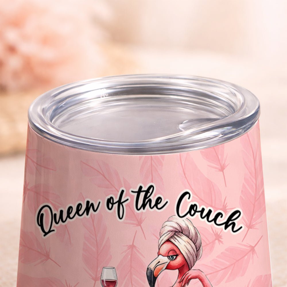 Personalized Flamingo Wine Tumbler - Queen of the Couch Custom Name Gift for Her - FlamingoAholic