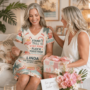Personalized Flamingo Women's Fine Jersey V-Neck Dress | Stand Tall Stay Pink Dress - FlamingoAholic