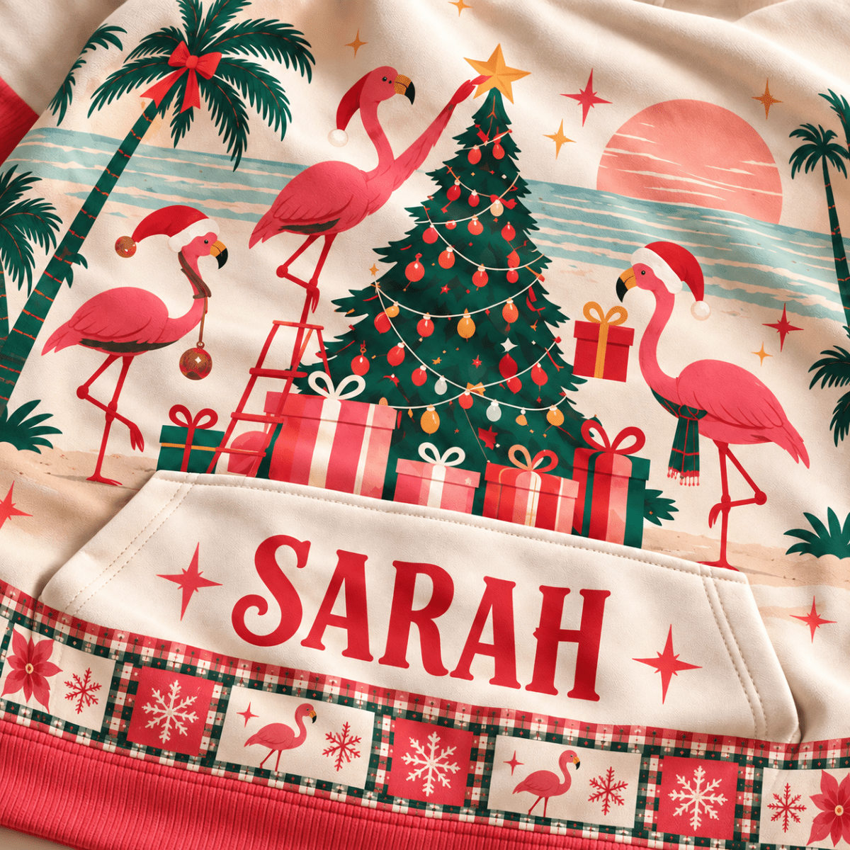 Personalized Flockin’ Around The Christmas Tree Flamingo Sweater & Hoodie - FlamingoAholic