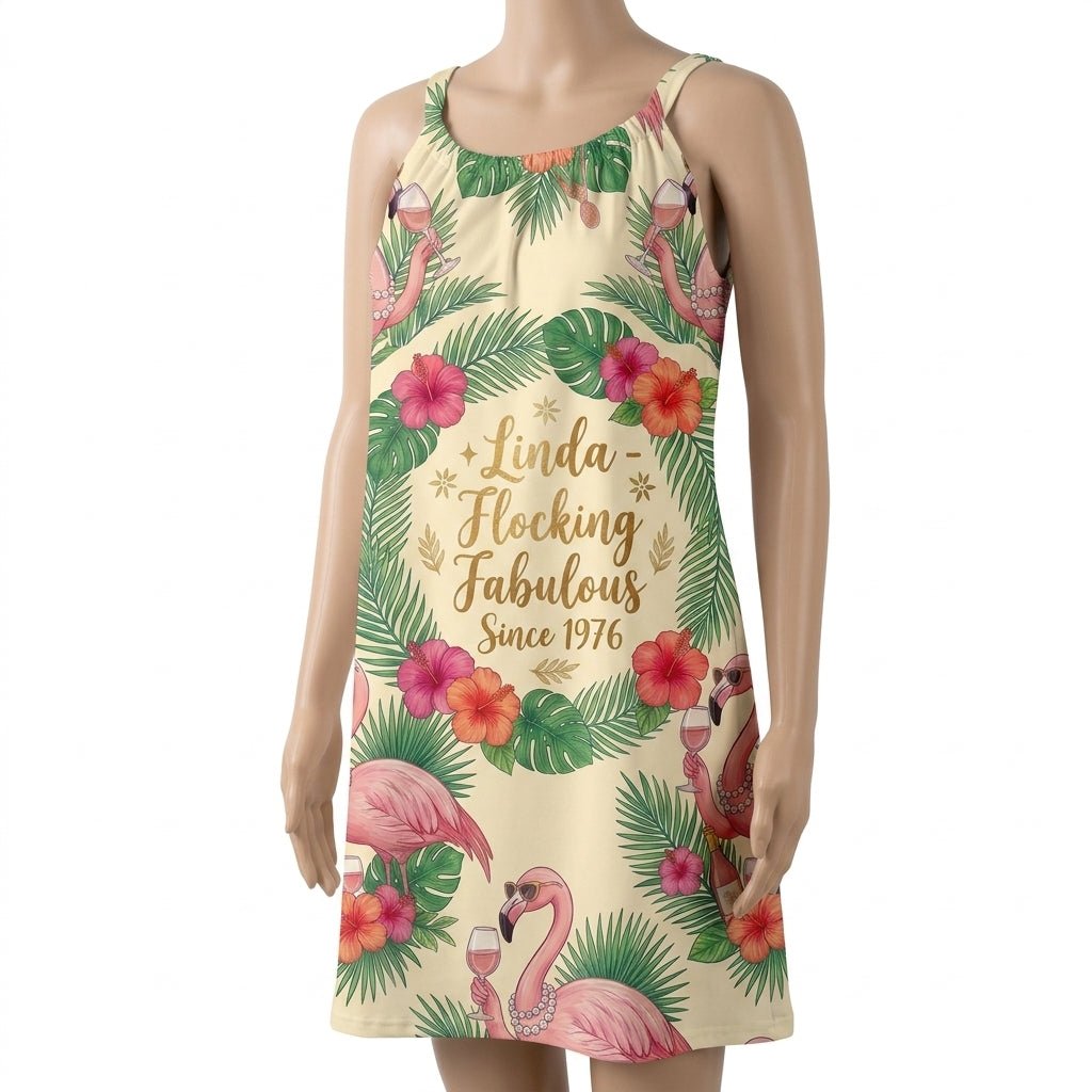 Personalized Flocking Fabulous Since 1976 Flamingo Tropical Summer Dress - FlamingoAholic