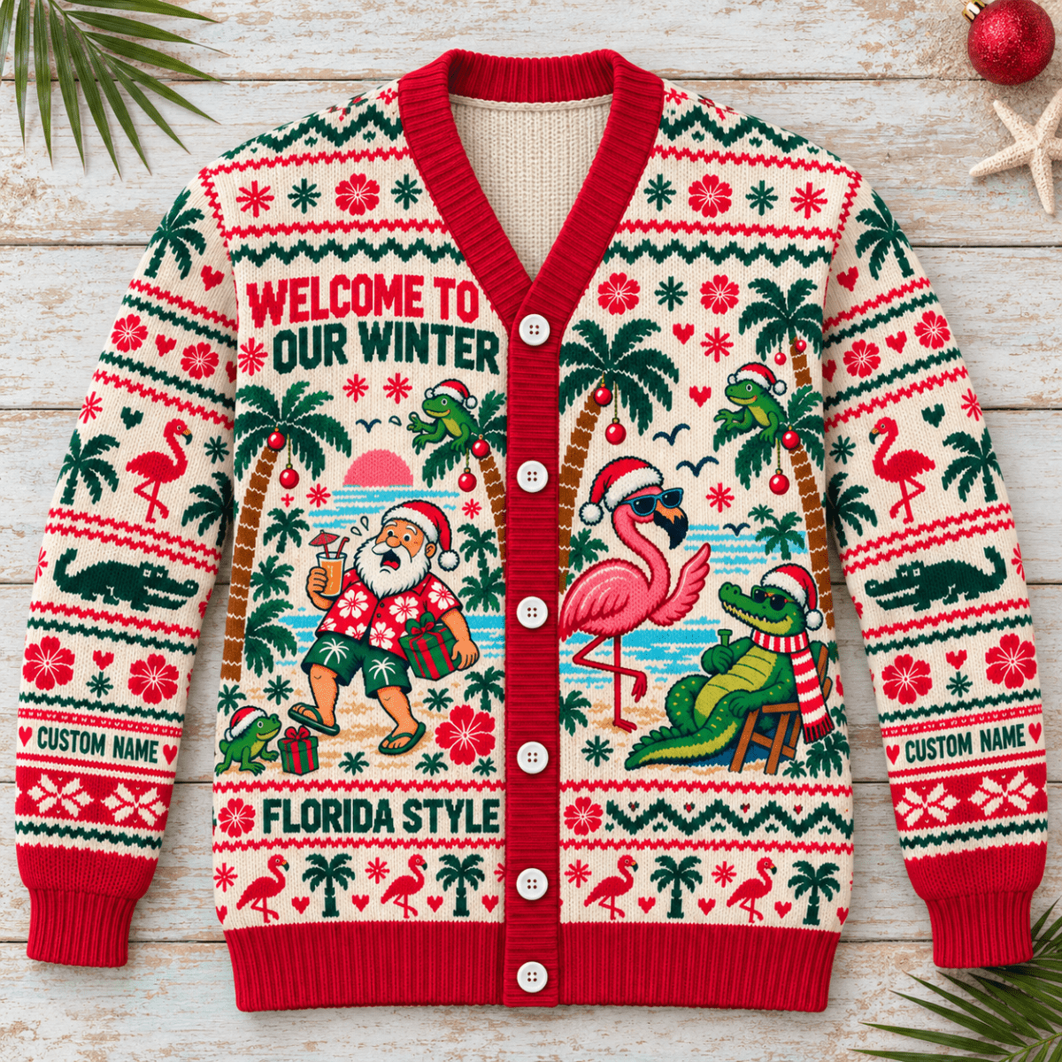 Personalized Florida Christmas Knitted Sweater & Cardigan – Our Winter - FlamingoAholic