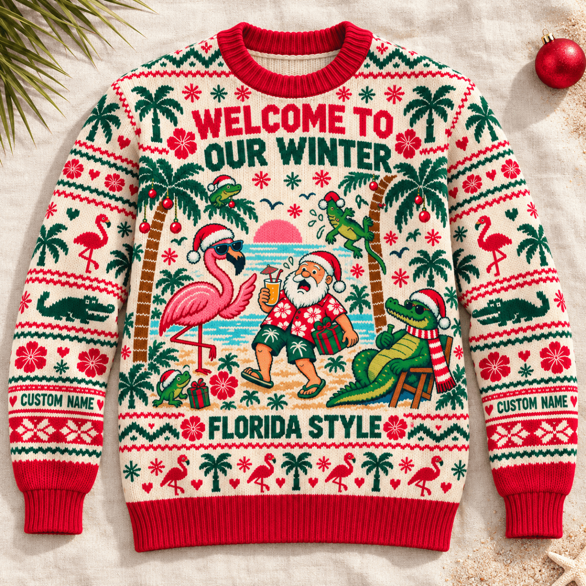Personalized Florida Christmas Knitted Sweater & Cardigan – Our Winter - FlamingoAholic