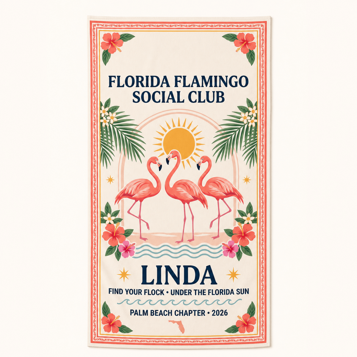 Personalized Florida Flamingo Beach Towel | Custom Pool Towel | Tropical Vacation Gift - FlamingoAholic