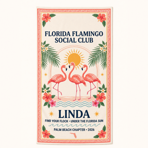 Personalized Florida Flamingo Beach Towel | Custom Pool Towel | Tropical Vacation Gift - FlamingoAholic