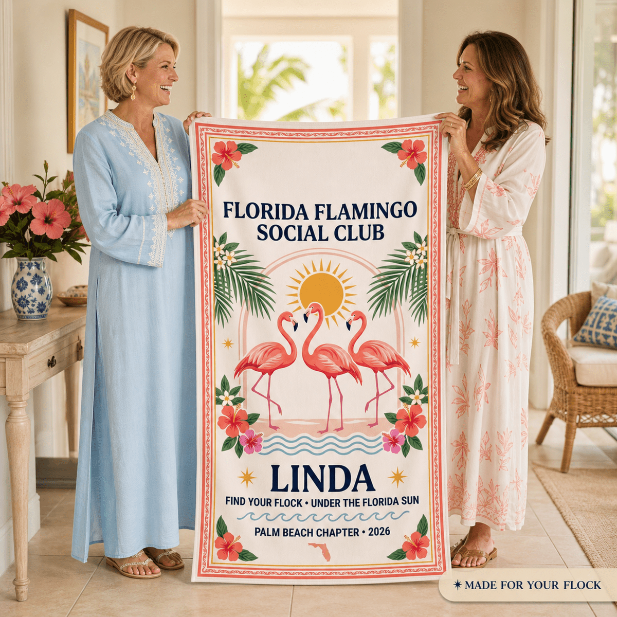 Personalized Florida Flamingo Beach Towel | Custom Pool Towel | Tropical Vacation Gift - FlamingoAholic