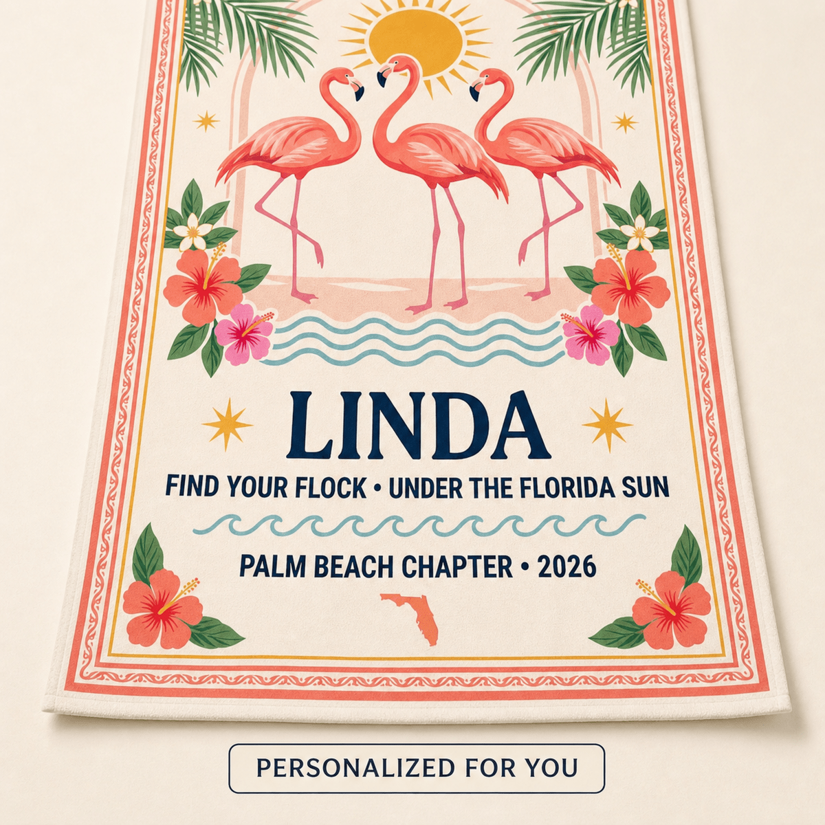 Personalized Florida Flamingo Beach Towel | Custom Pool Towel | Tropical Vacation Gift - FlamingoAholic